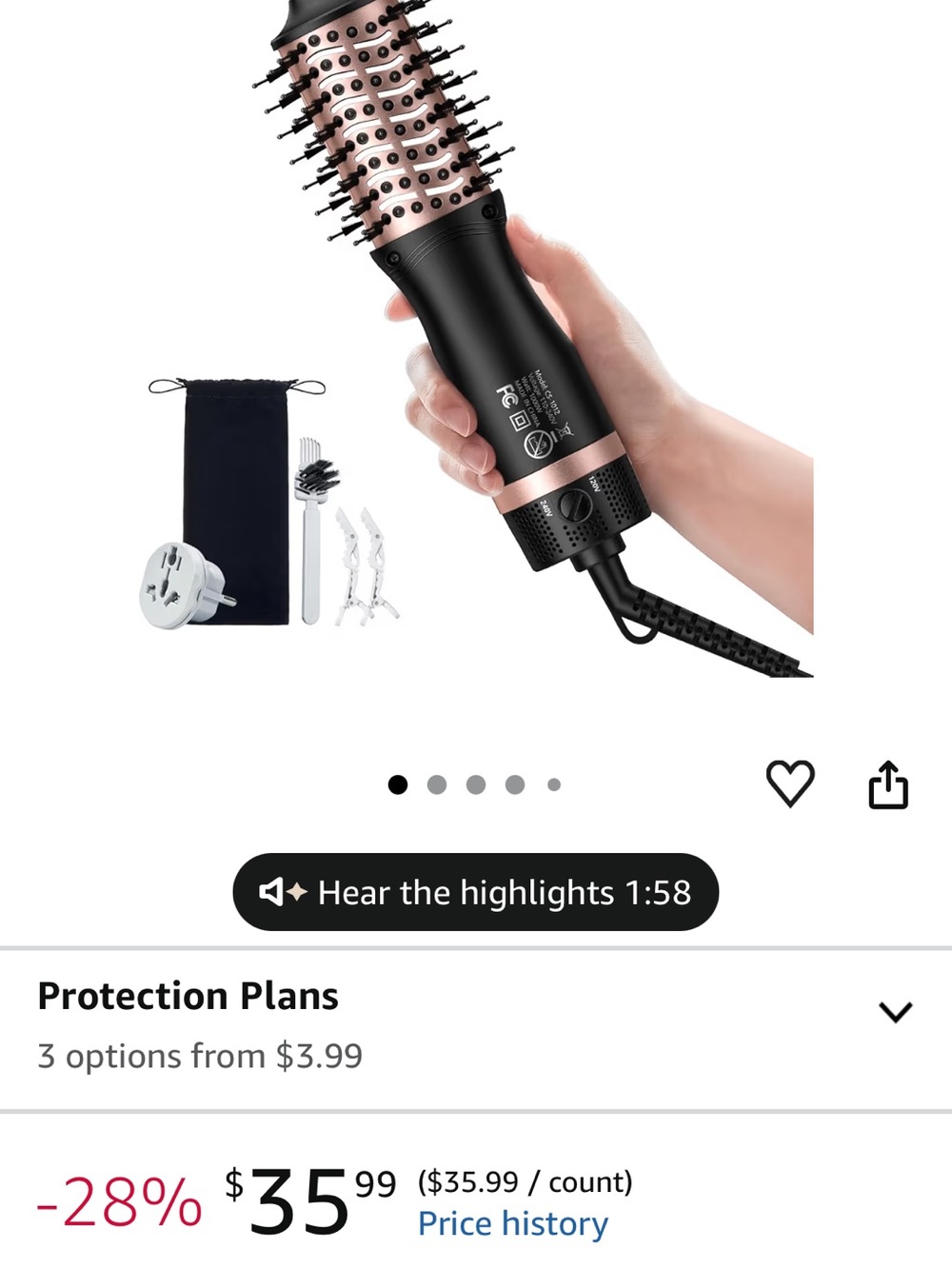 Black and Rose Gold Hot Air Round Brush Styler - Picture 1 of 2